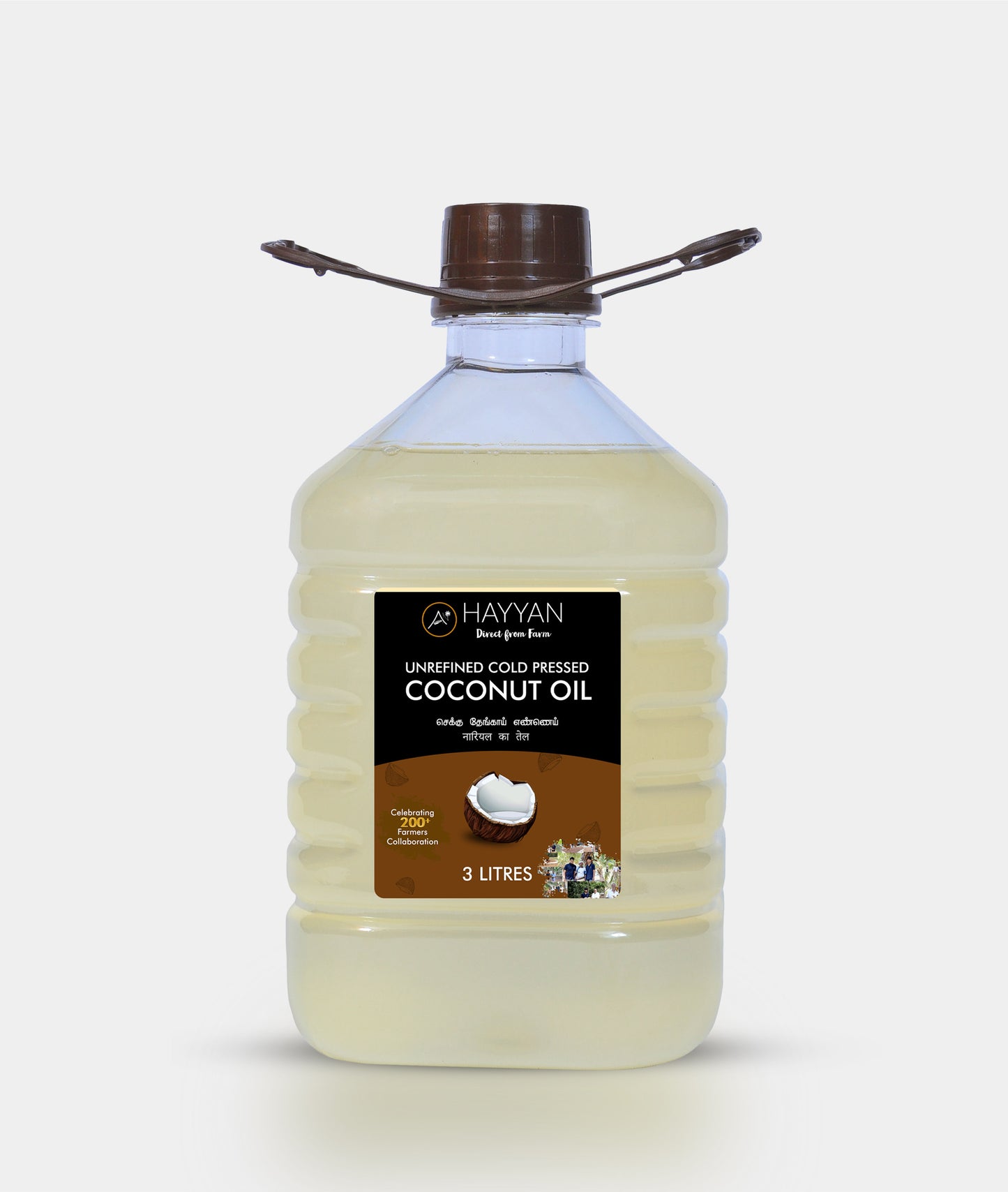 HAYYAN Cold Pressed Own Farm Unrefined Coconut Oil - 3 Litres