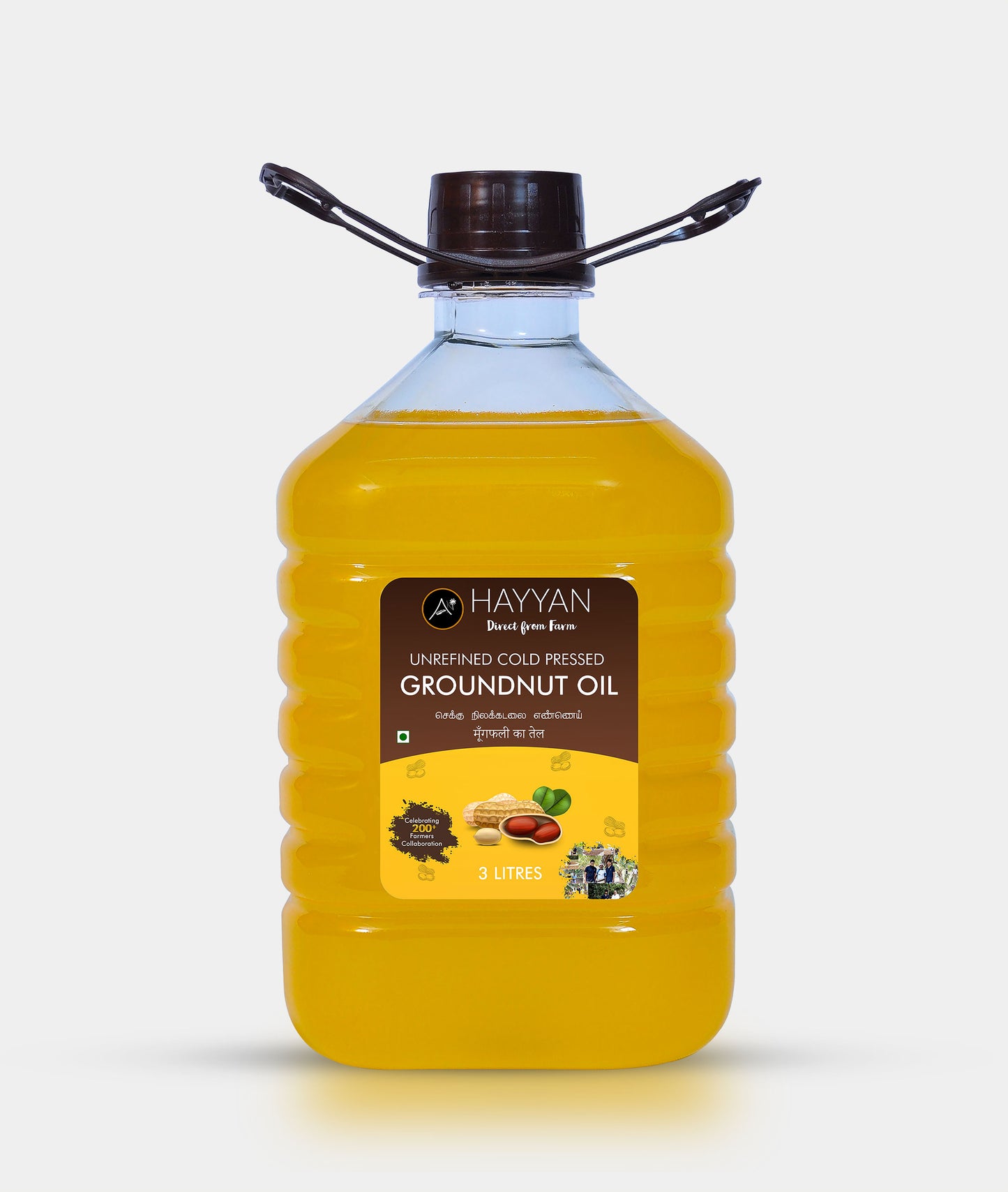 HAYYAN Cold Pressed Unrefined Groundnut/Peanut Oil ( Chekku / Ghani ) - 3 Litres