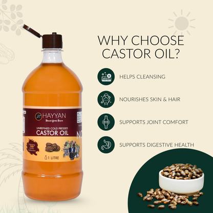 HAYYAN Cold Pressed Virgin Castor Oil - for Healthy Hair , Skin & Cooking - 500 ML