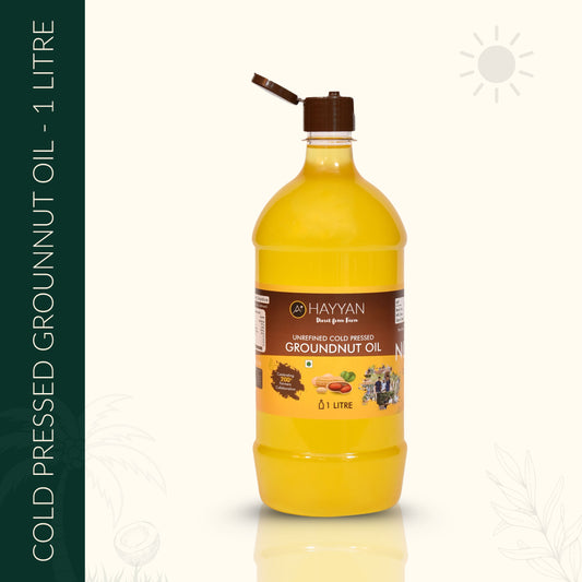 HAYYAN Cold Pressed Unrefined Groundnut/Peanut Oil ( Chekku / Ghani ) - 1 Litre