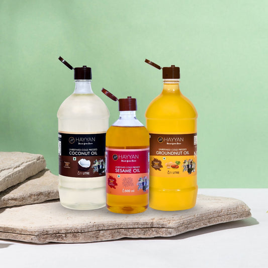 Combo of 1 litre Groundnut Oil, 1 litre Coconut Oil, 500 ml Sesame Oil