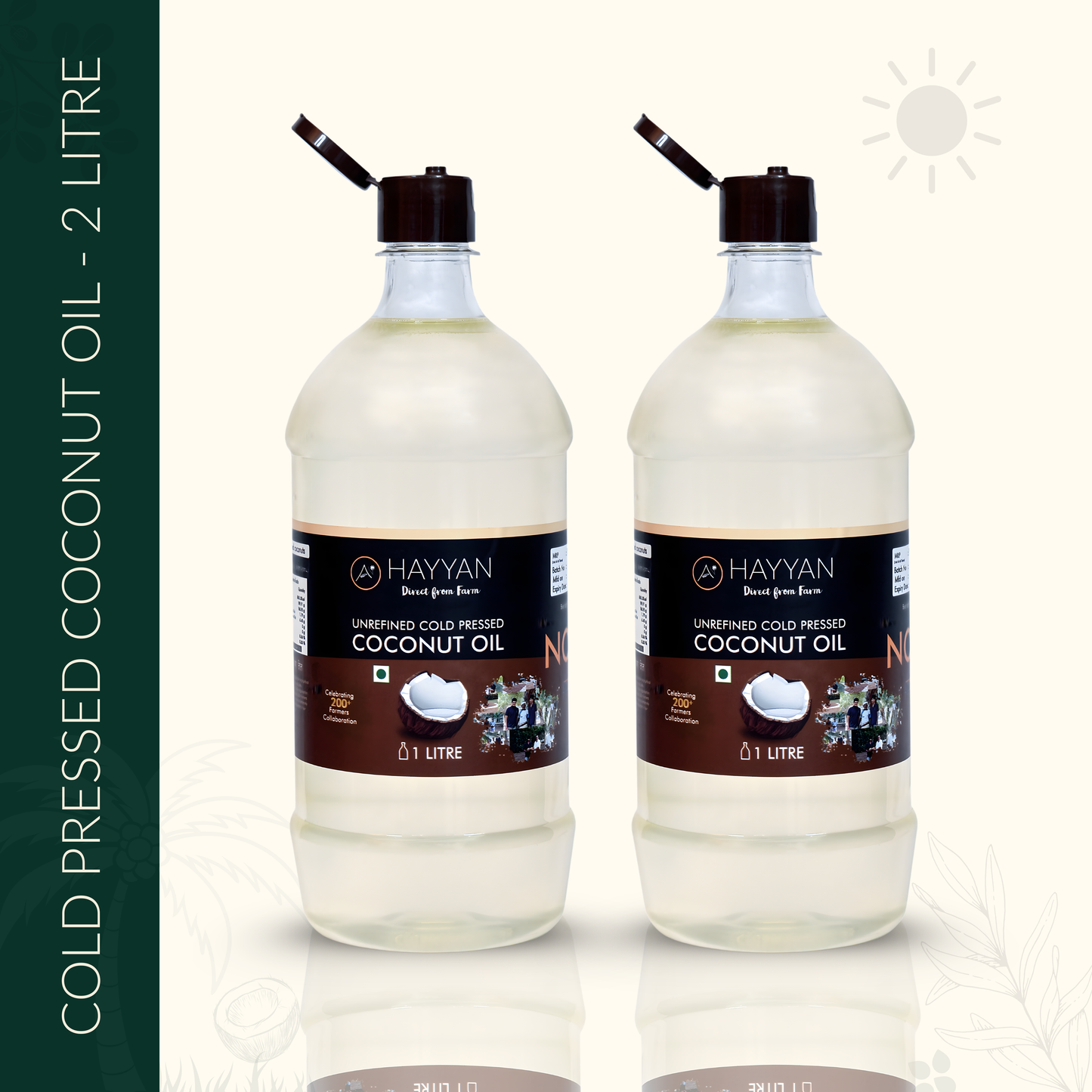 HAYYAN Cold Pressed Unrefined Own Farm Coconut Oil ( Chekku / Ghani ) - 2 Litres(1+1)