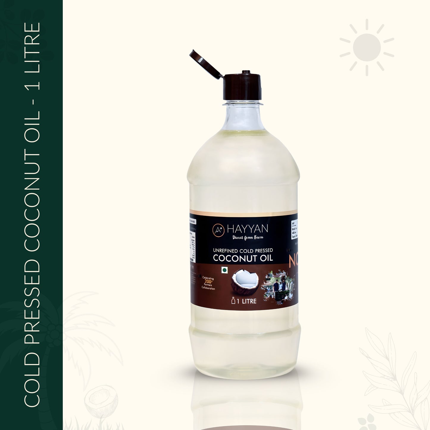 HAYYAN Cold Pressed Unrefined Own Farm Coconut Oil ( Chekku / Ghani ) -250ML,500 ml,1L,2L,3L,5L,