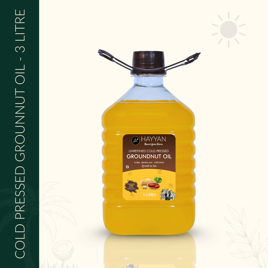 HAYYAN Cold Pressed Unrefined Groundnut/Peanut Oil ( Chekku / Ghani ) - 3 Litres