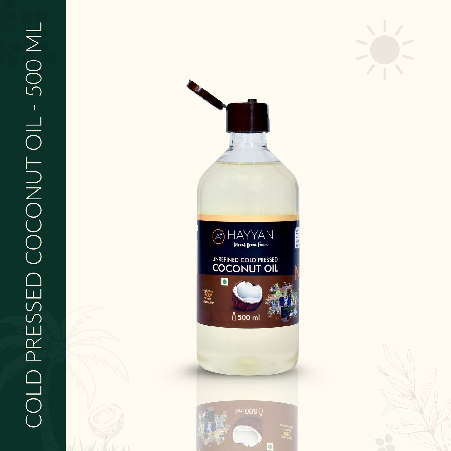 HAYYAN Cold Pressed Unrefined Own Farm Coconut Oil ( Chekku / Ghani ) -250ML,500 ml,1L,2L,3L,5L,