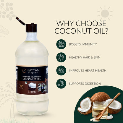HAYYAN Cold Pressed Unrefined Own Farm Coconut Oil ( Chekku / Ghani ) - 500 ml