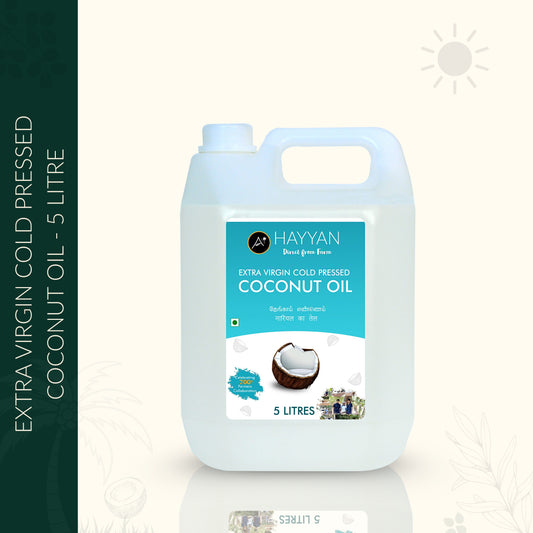 HAYYAN Extra Virgin Cold Pressed Unrefined Coconut Oil ( Wet centrifuged process ) - 5 Litres