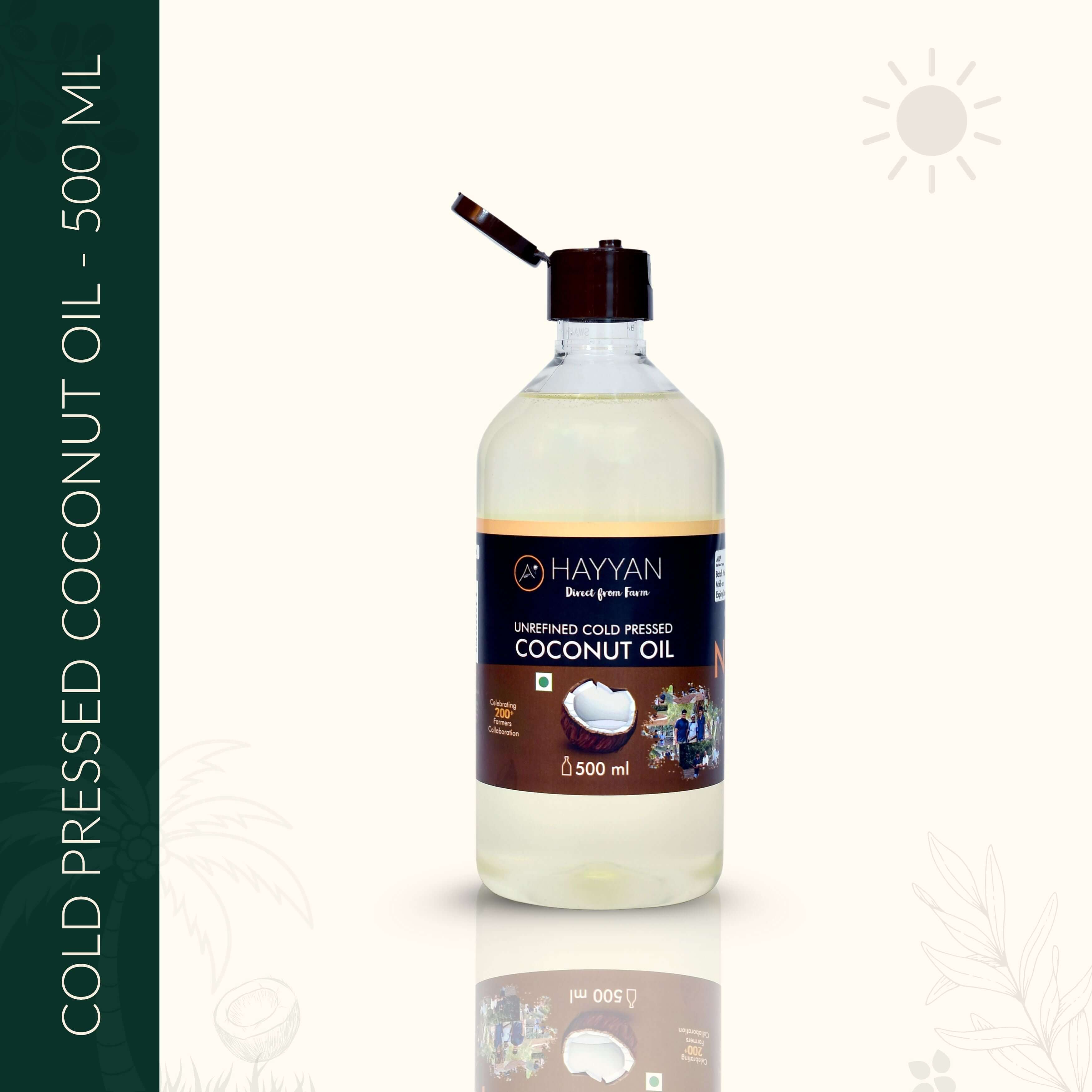 HAYYAN Cold Pressed Unrefined Own Farm Coconut Oil ( Chekku / Ghani ) - 500 ml