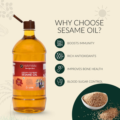 HAYYAN Cold Pressed Sesame Oil / Gingelly Oil / Til Ka Oil – 2 Litre