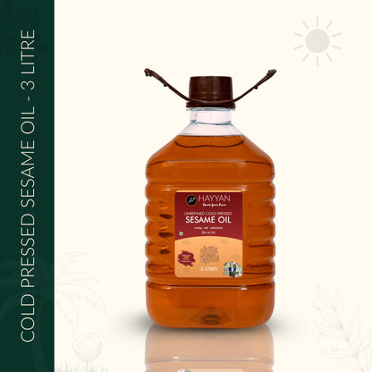 HAYYAN Cold Pressed Sesame Oil / Gingelly Oil / Til Ka Oil - 3 Litre