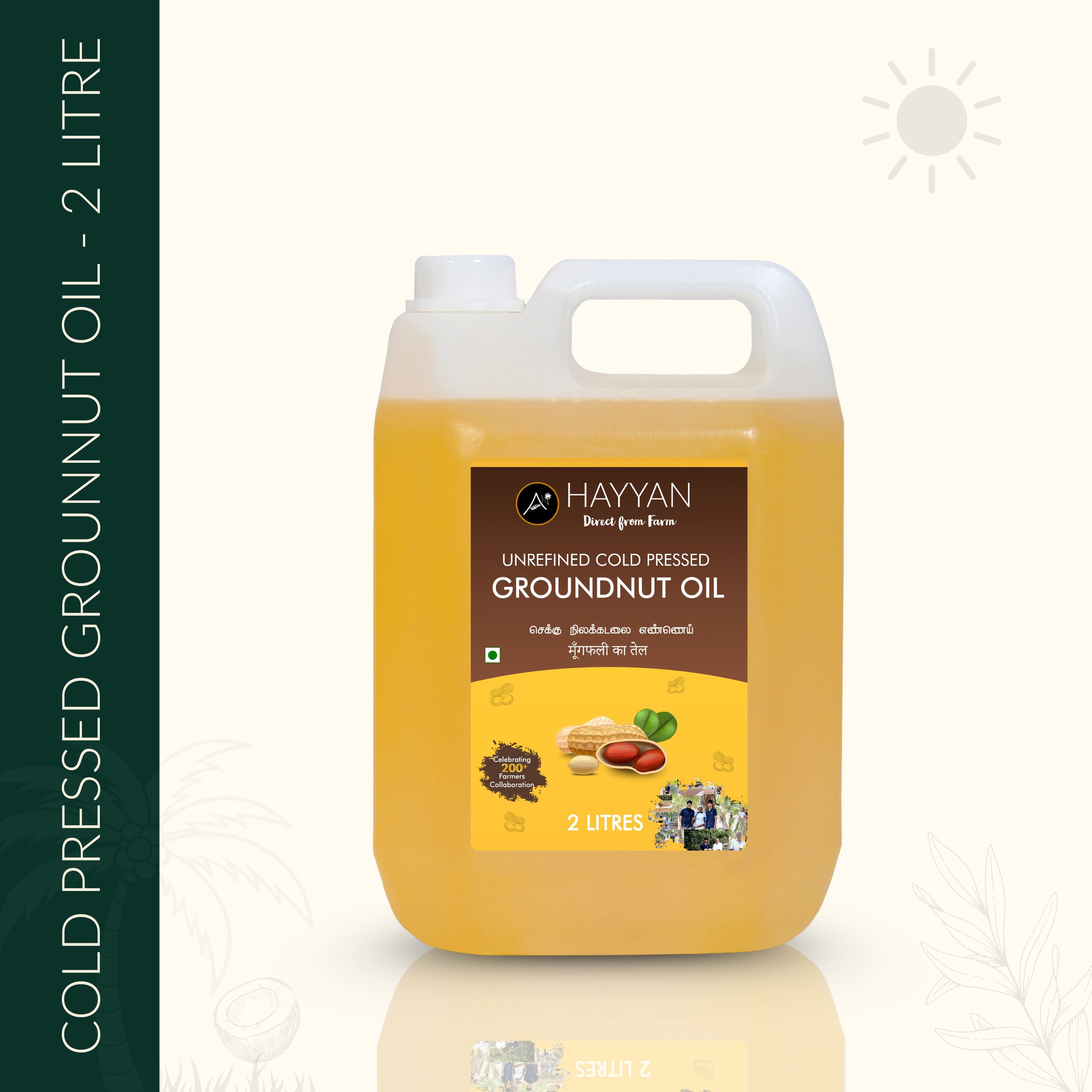HAYYAN Cold Pressed Unrefined Groundnut/Peanut Oil ( Chekku / Ghani ) (2 Litres)
