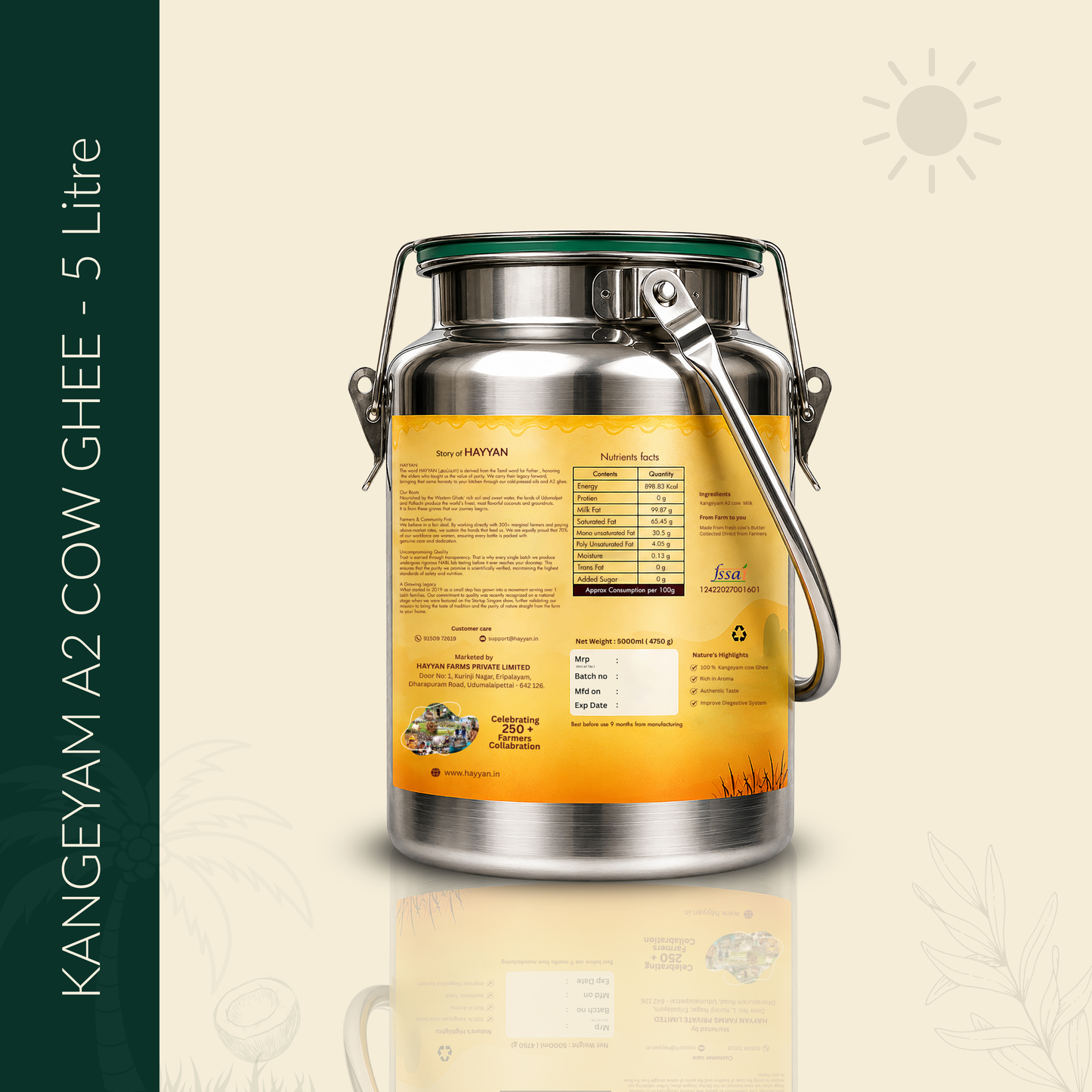 Hayyan A2 Pure Kangeyam Cow Ghee 5 Litre (Dholchi)
