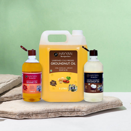 Combo of 5 liter Groundnut Oil, 500 ml Coconut Oil, 500 ml Sesame Oil