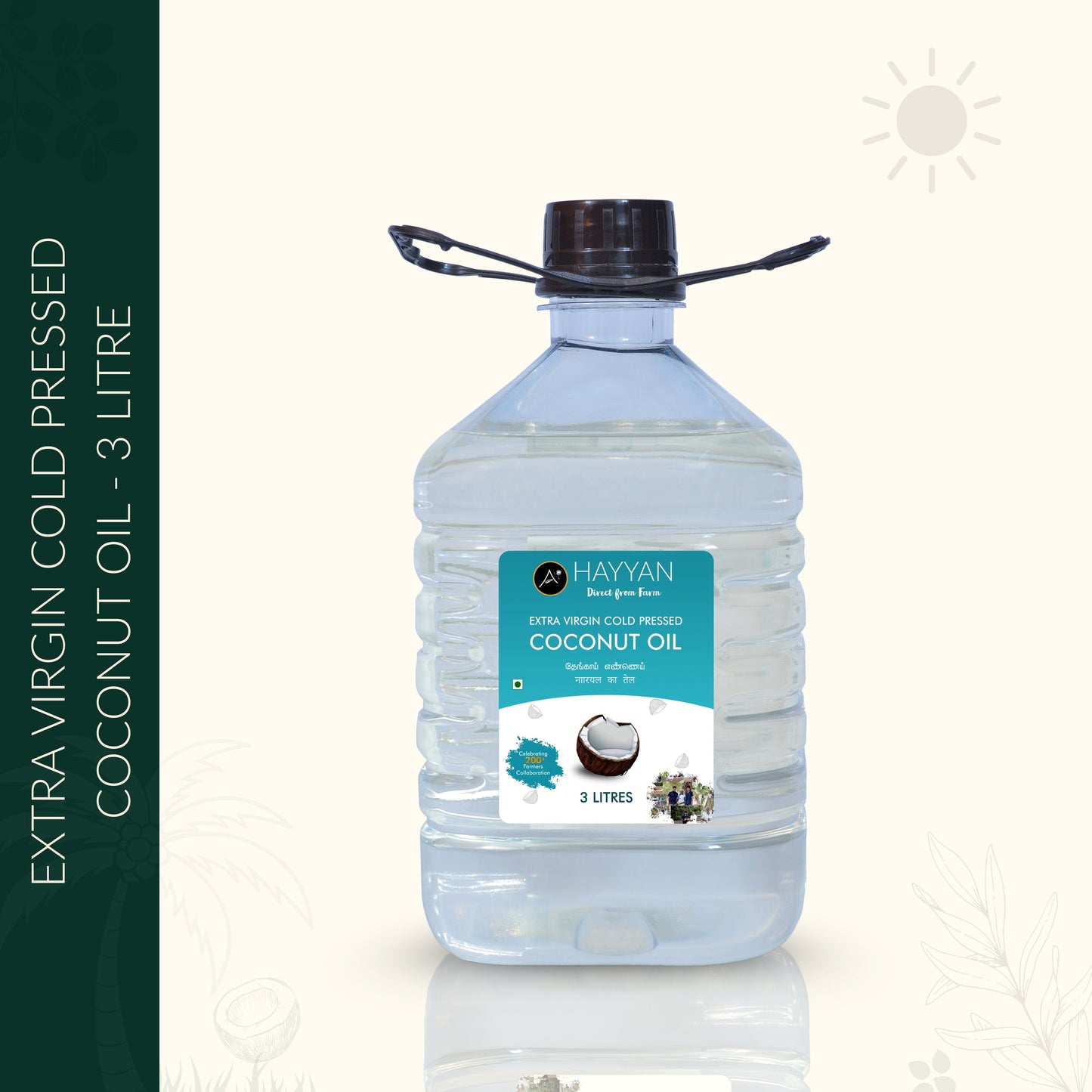 HAYYAN Extra Virgin Cold Pressed Unrefined Coconut Oil from Coconut Milk - 3 Litre