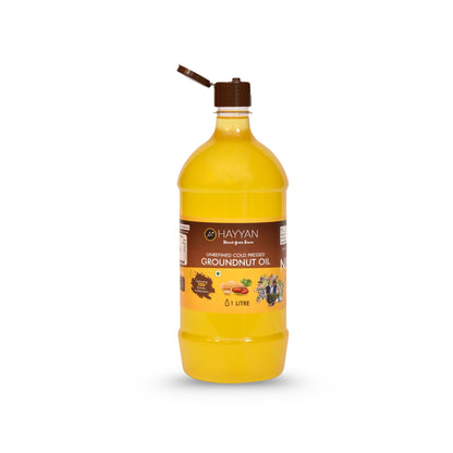HAYYAN Cold Pressed Unrefined Groundnut/Peanut Oil ( Chekku / Ghani ) - 1 Litre