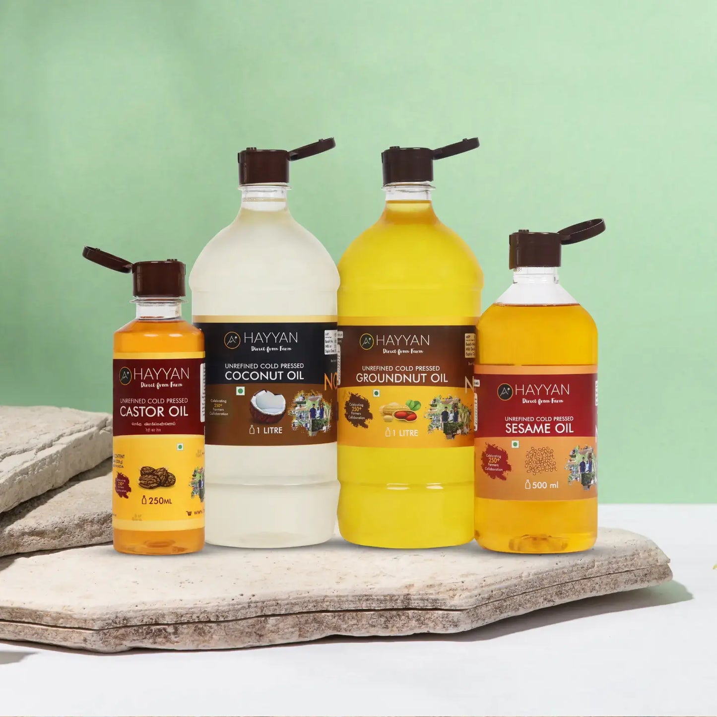 Family Monthly Pack (Groundnut 1L + Coconut 1L + Sesame 500ml + Castor 250ml)