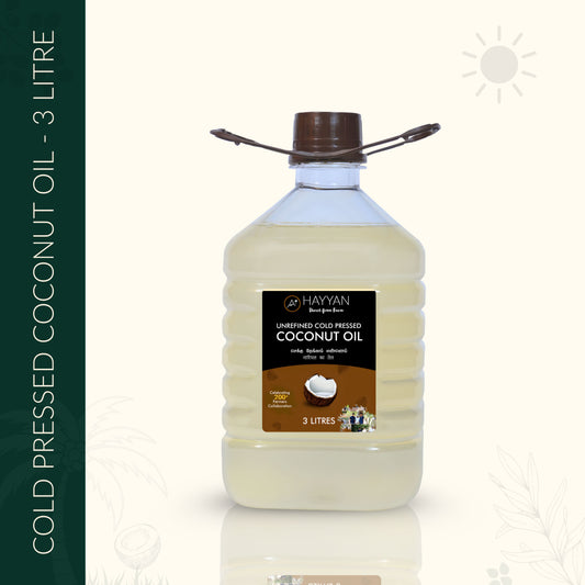 HAYYAN Cold Pressed Own Farm Unrefined Coconut Oil - 3 Litres