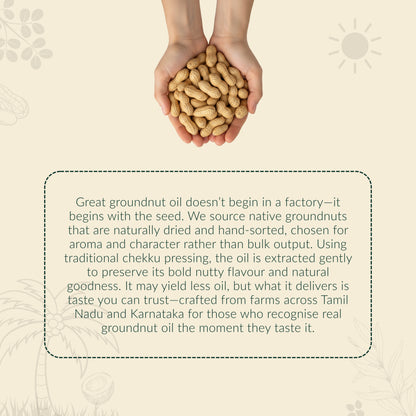 HAYYAN Cold Pressed Unrefined Groundnut/Peanut Oil ( Chekku / Ghani ) - 1 Litre