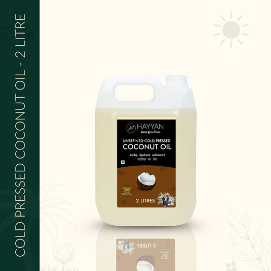 HAYYAN Cold Pressed Unrefined Own Farm Coconut Oil ( Chekku / Ghani ) - 2 Litres