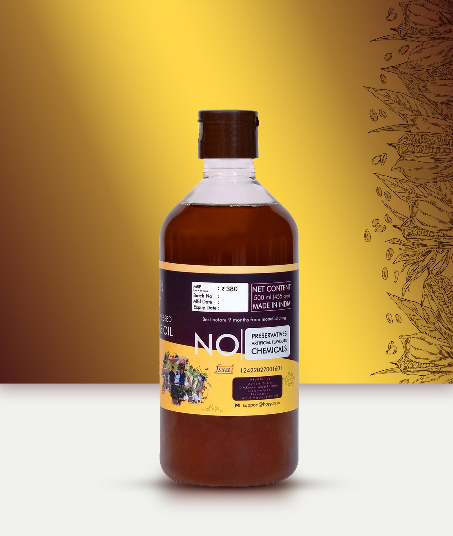 HAYYAN Cold Pressed black sesame Oil - 500 Ml