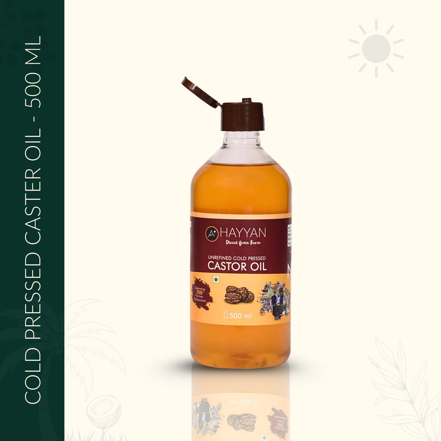 HAYYAN Cold Pressed Virgin Castor Oil - for Healthy Hair , Skin & Cooking - 250 Ml,500ML,1L