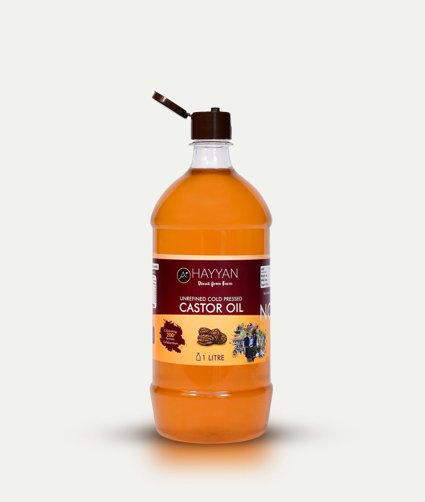 HAYYAN Cold Pressed Virgin Castor Oil - for Healthy Hair , Skin & Cooking - 1 Litre