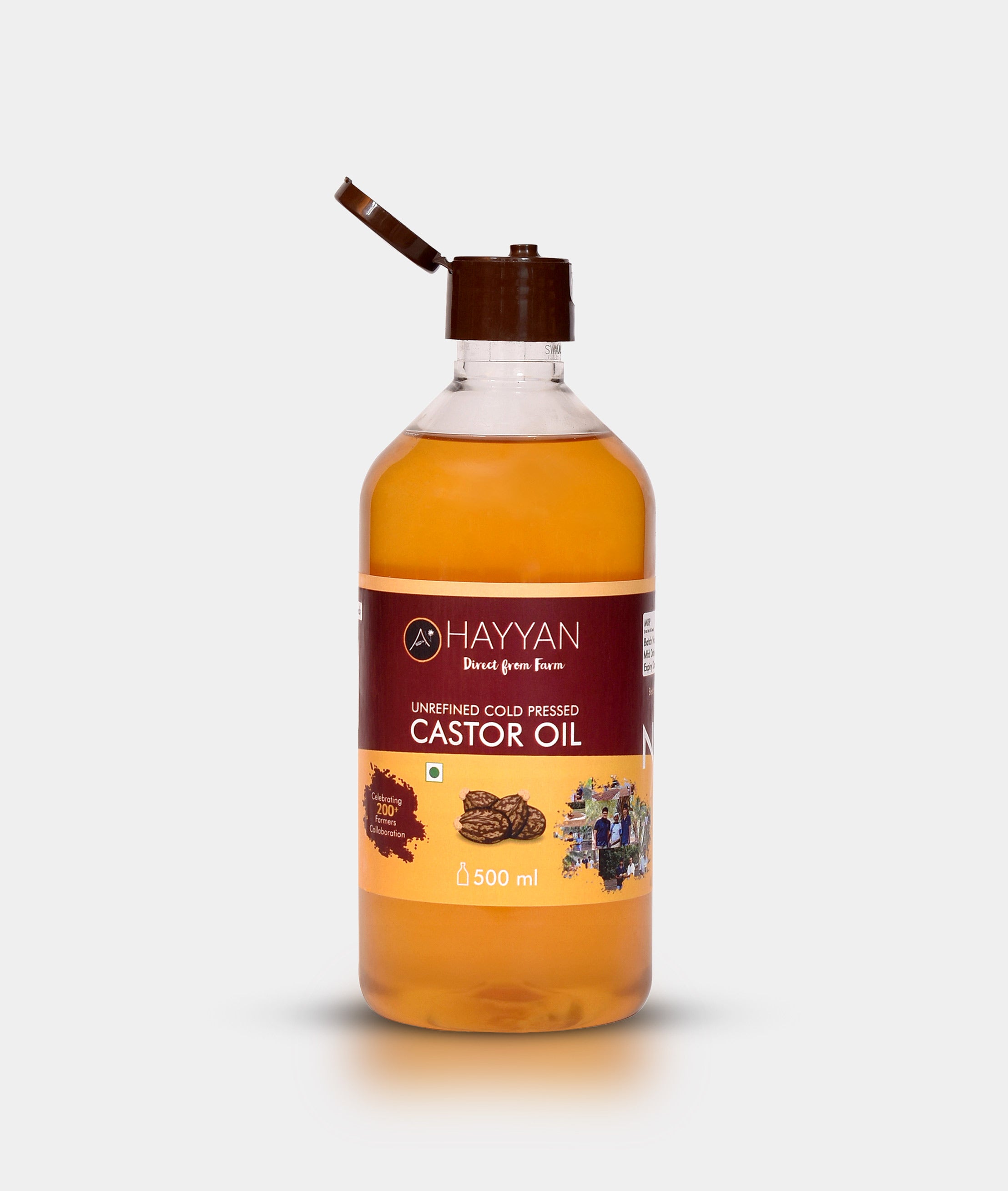 HAYYAN Cold Pressed Virgin Castor Oil - for Healthy Hair , Skin & Cooking - 500 ml