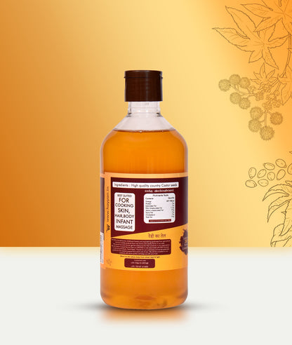 HAYYAN Cold Pressed Virgin Castor Oil - for Healthy Hair , Skin & Cooking - 500 ml