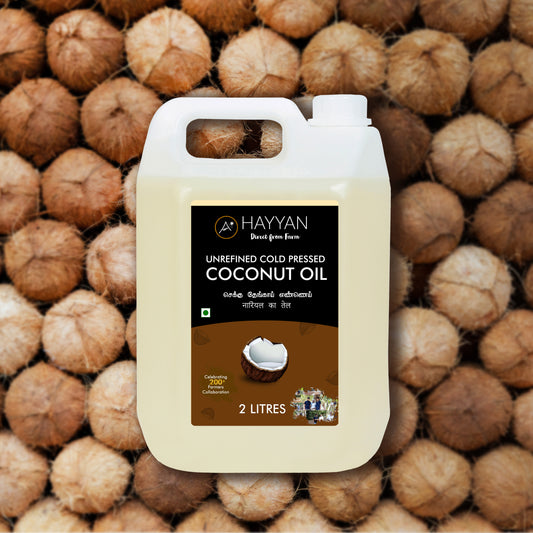 HAYYAN Cold Pressed Unrefined Own Farm Coconut Oil ( Chekku / Ghani ) - 2 Litres