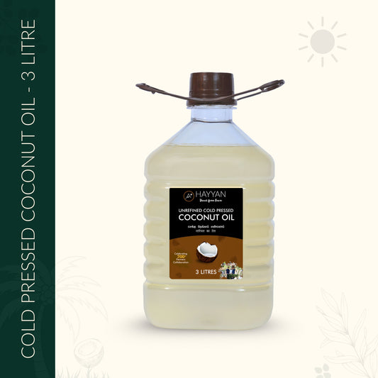 HAYYAN Cold Pressed Own Farm Unrefined Coconut Oil - 3 Litres