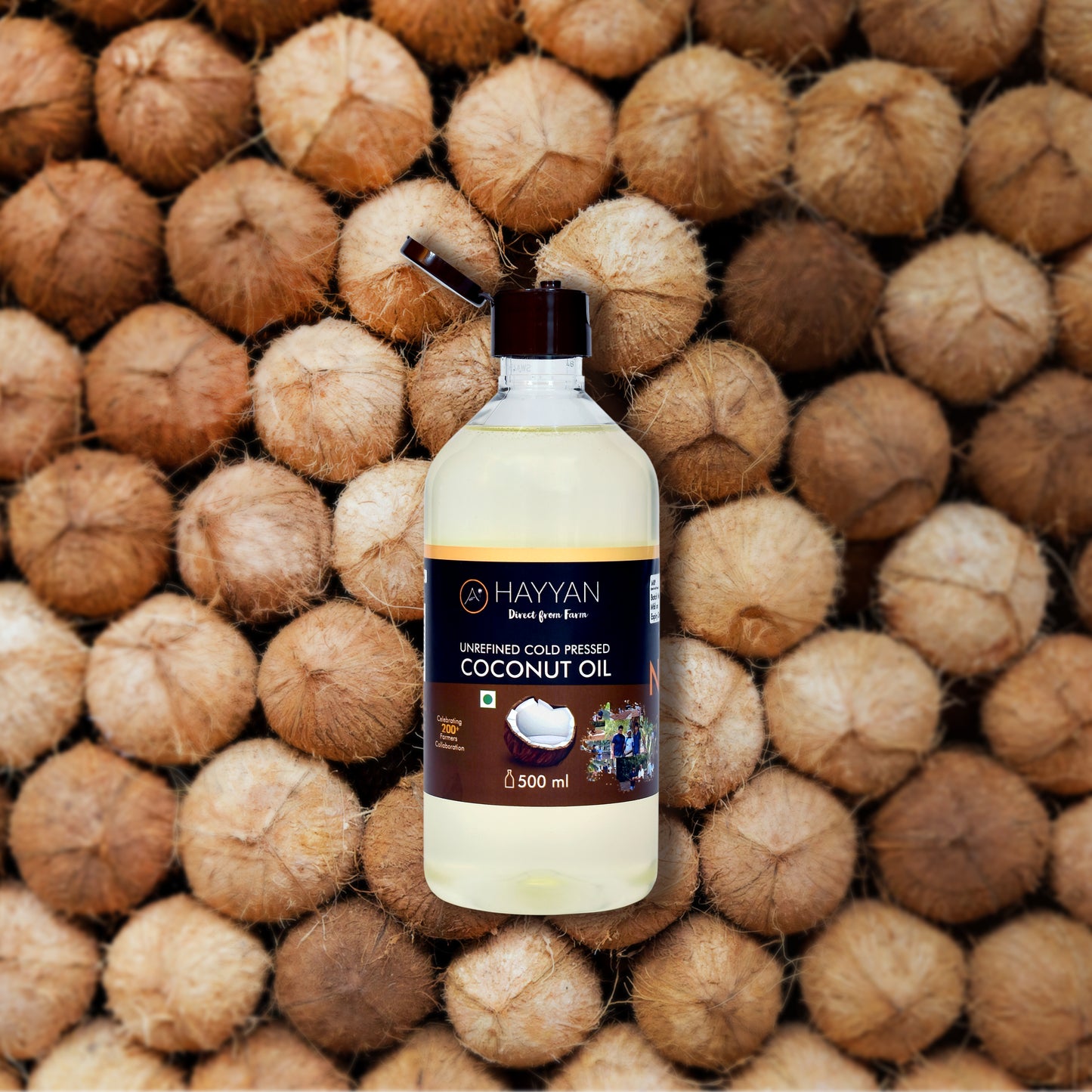 HAYYAN Cold Pressed Unrefined Own Farm Coconut Oil ( Chekku / Ghani ) -250ML,500 ml,1L,2L,3L,5L,