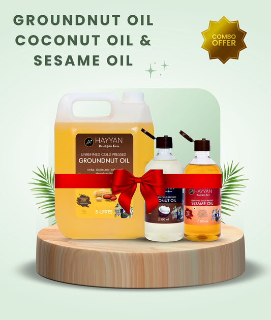 Combo of 5 liter Groundnut Oil, 500 ml Coconut Oil, 500 ml Sesame Oil