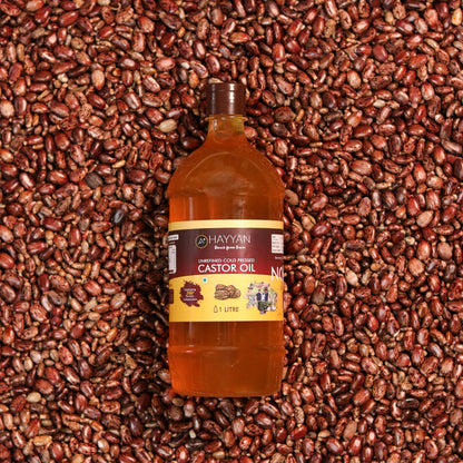 HAYYAN Cold Pressed Virgin Castor Oil - for Healthy Hair , Skin & Cooking - 1 Litre