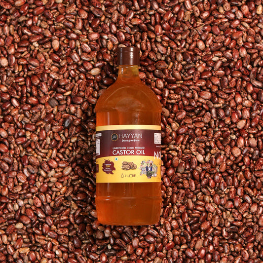 HAYYAN Cold Pressed Virgin Castor Oil - for Healthy Hair , Skin & Cooking - 1 Litre
