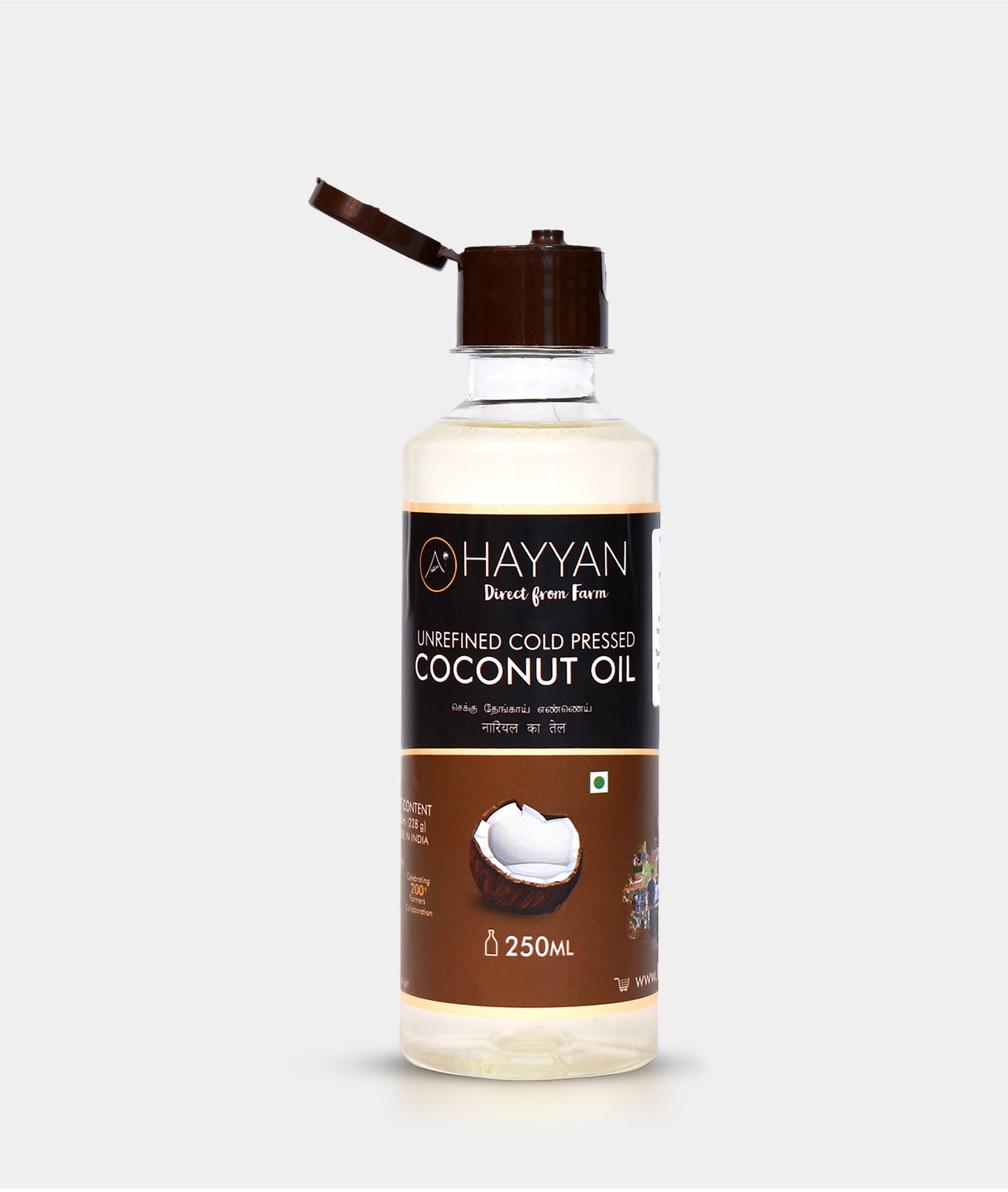 HAYYAN Cold Pressed Unrefined Own Farm Coconut Oil ( Chekku / Ghani ) - 250 Ml