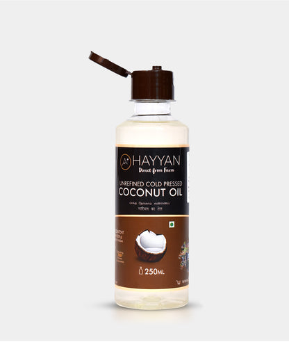 HAYYAN Cold Pressed Unrefined Own Farm Coconut Oil ( Chekku / Ghani ) - 250 Ml