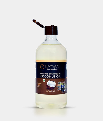 HAYYAN Cold Pressed Unrefined Own Farm Coconut Oil ( Chekku / Ghani ) - 500 ml