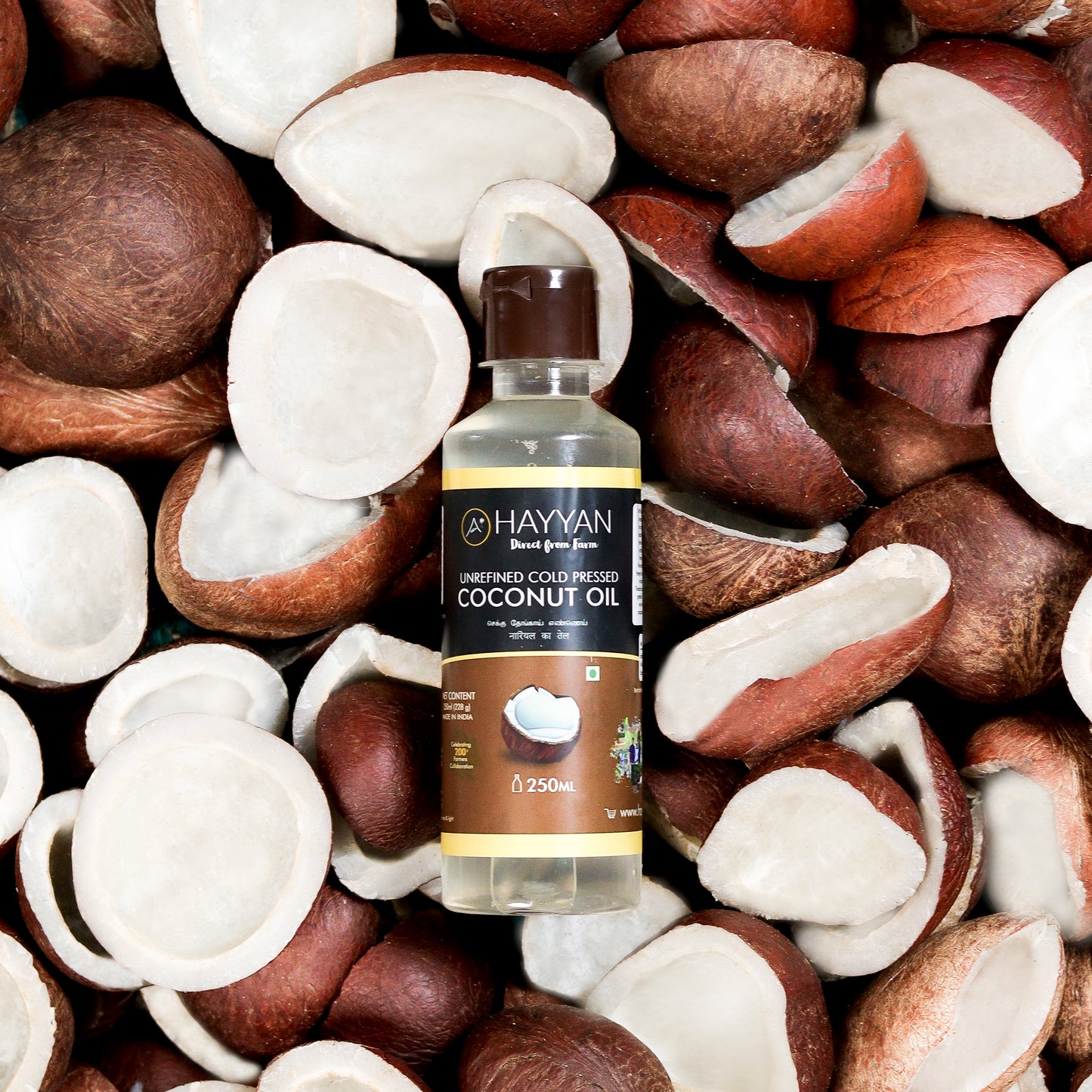 HAYYAN Cold Pressed Unrefined Own Farm Coconut Oil ( Chekku / Ghani ) - 250 Ml