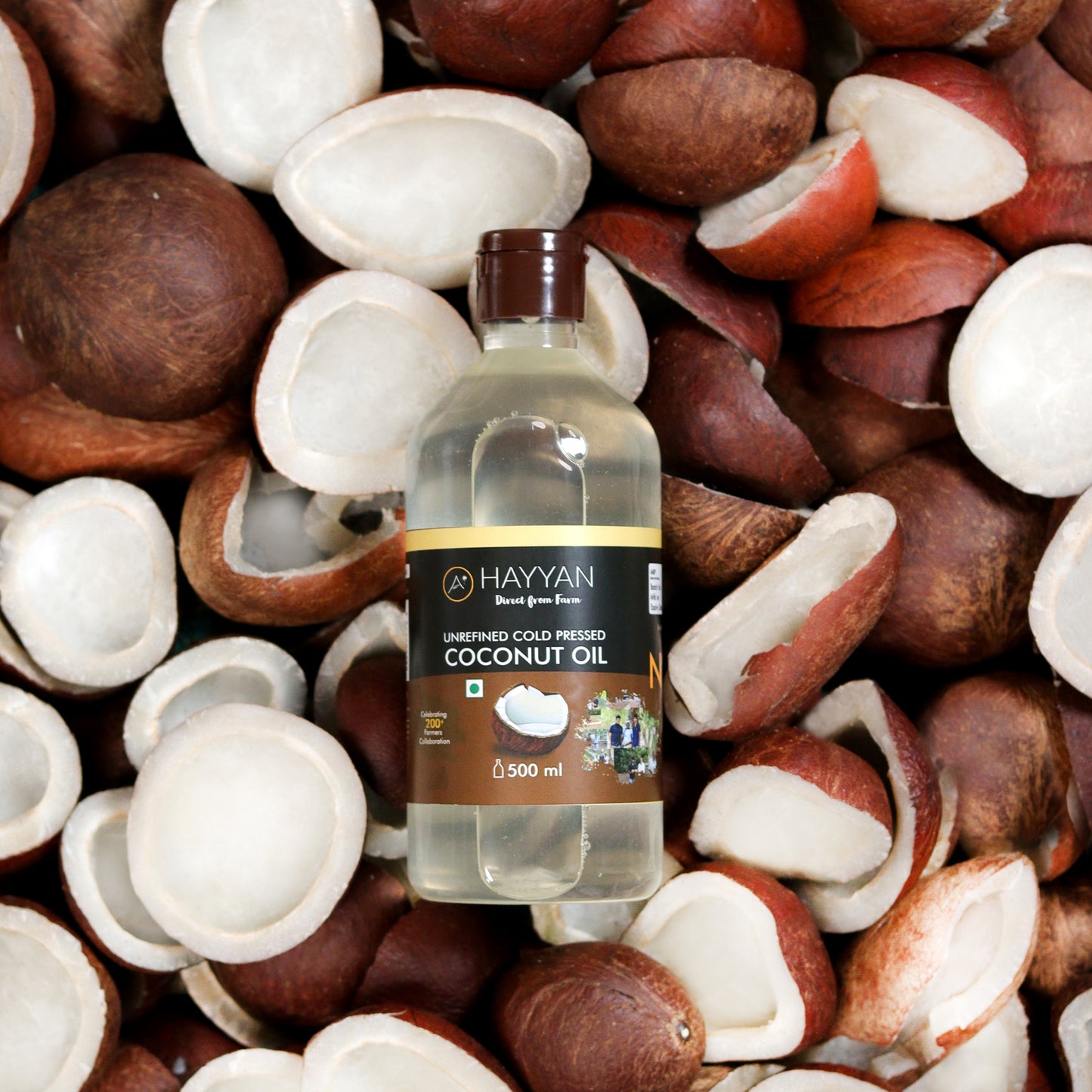 HAYYAN Cold Pressed Unrefined Own Farm Coconut Oil ( Chekku / Ghani ) - 500 ml