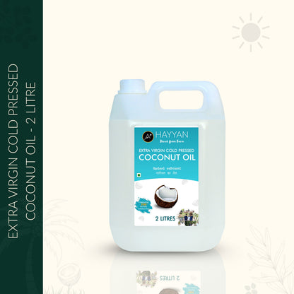 HAYYAN Extra Virgin Cold Pressed Unrefined Coconut Oil ( Wet centrifuged process ) - 2 Litres
