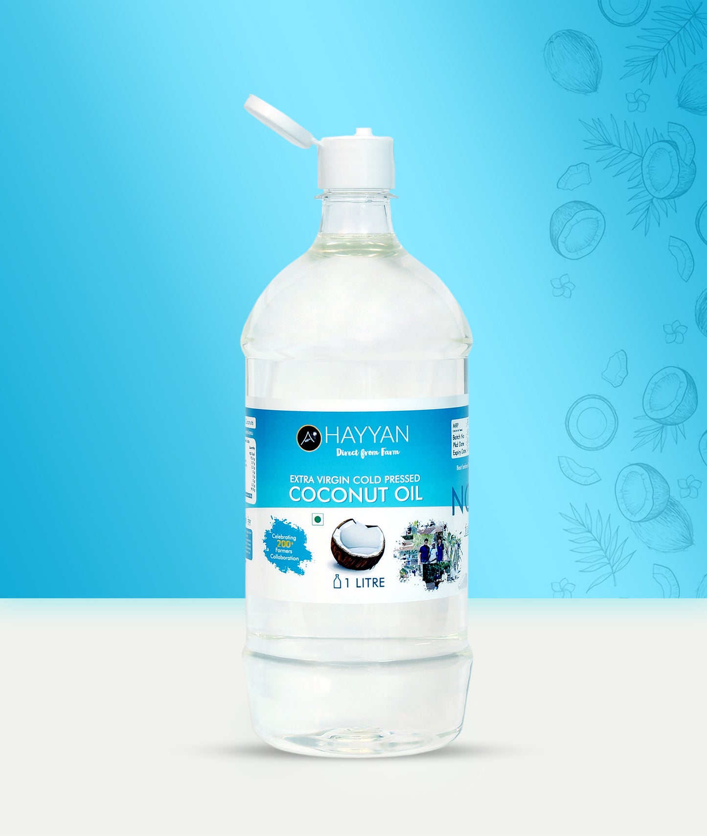 HAYYAN Extra Virgin Cold Pressed Unrefined Coconut Oil from Coconut Milk - 1 Litre