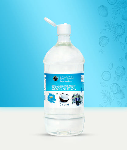 HAYYAN Extra Virgin Cold Pressed Unrefined Coconut Oil from Coconut Milk - 1 Litre