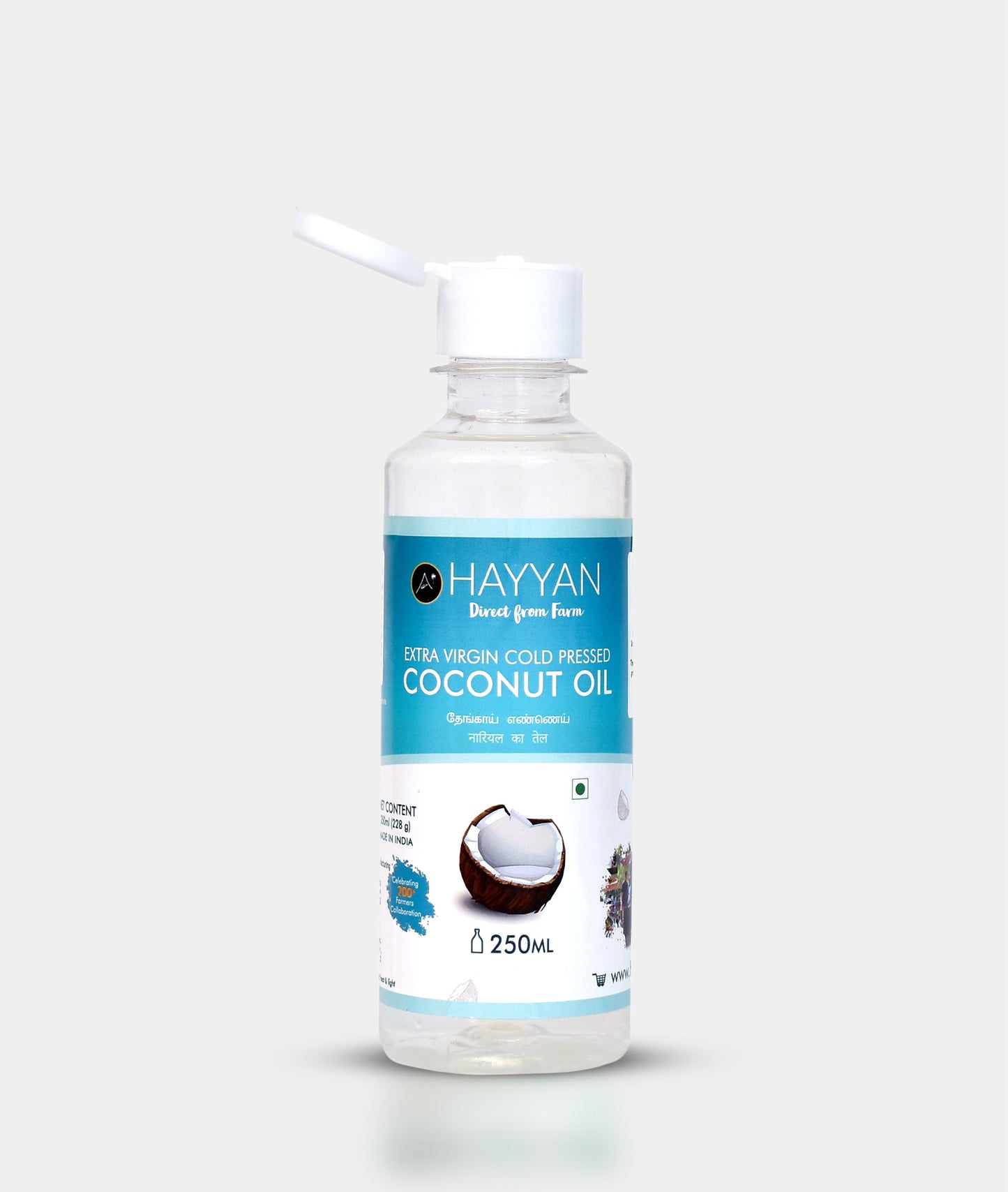 HAYYAN Extra Virgin Cold Pressed Unrefined Coconut Oil from Coconut Milk - 250 ml