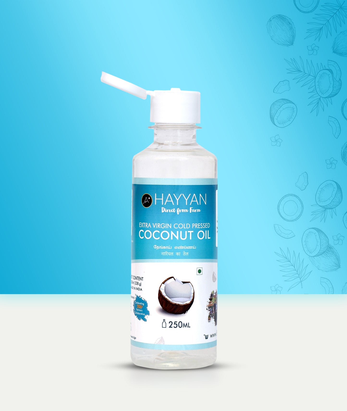 HAYYAN Extra Virgin Cold Pressed Unrefined Coconut Oil from Coconut Milk - 250 ml