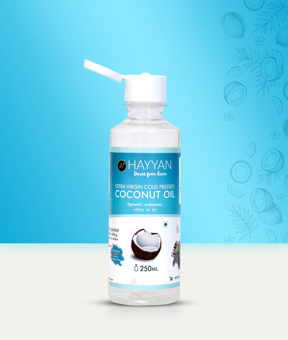 HAYYAN Extra Virgin Cold Pressed Unrefined Coconut Oil from Coconut Milk - 250 ml