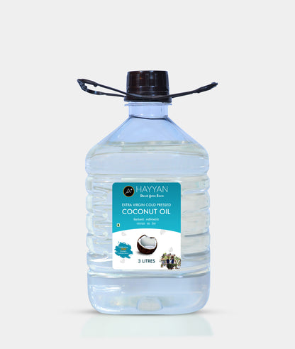 HAYYAN Extra Virgin Cold Pressed Unrefined Coconut Oil from Coconut Milk - 3 Litre