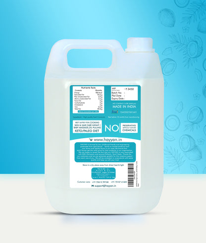 HAYYAN Extra Virgin Cold Pressed Unrefined Coconut Oil ( Wet centrifuged process ) - 5 Litres