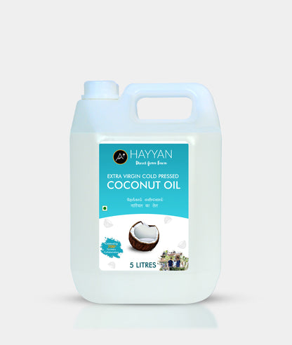 HAYYAN Extra Virgin Cold Pressed Unrefined Coconut Oil ( Wet centrifuged process ) - 5 Litres