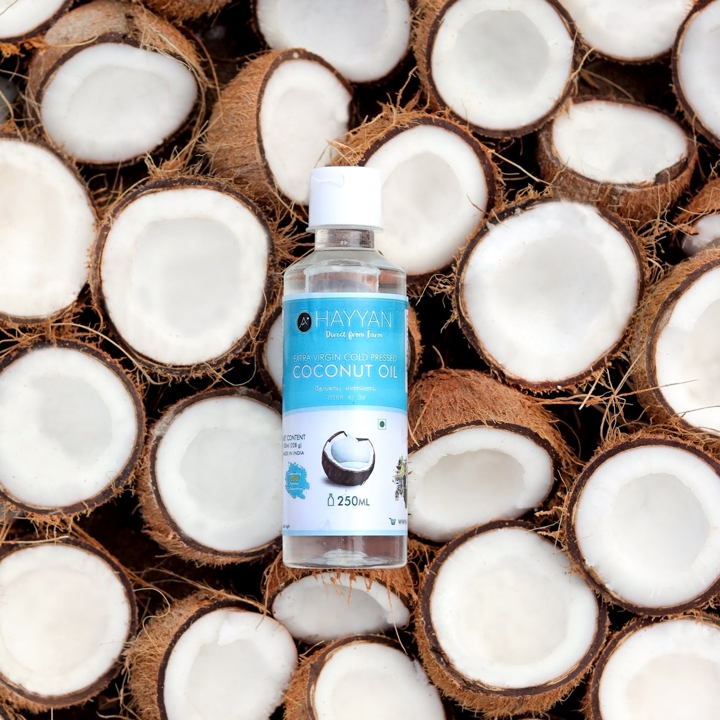 HAYYAN Extra Virgin Cold Pressed Unrefined Coconut Oil from Coconut Milk - 250 ml