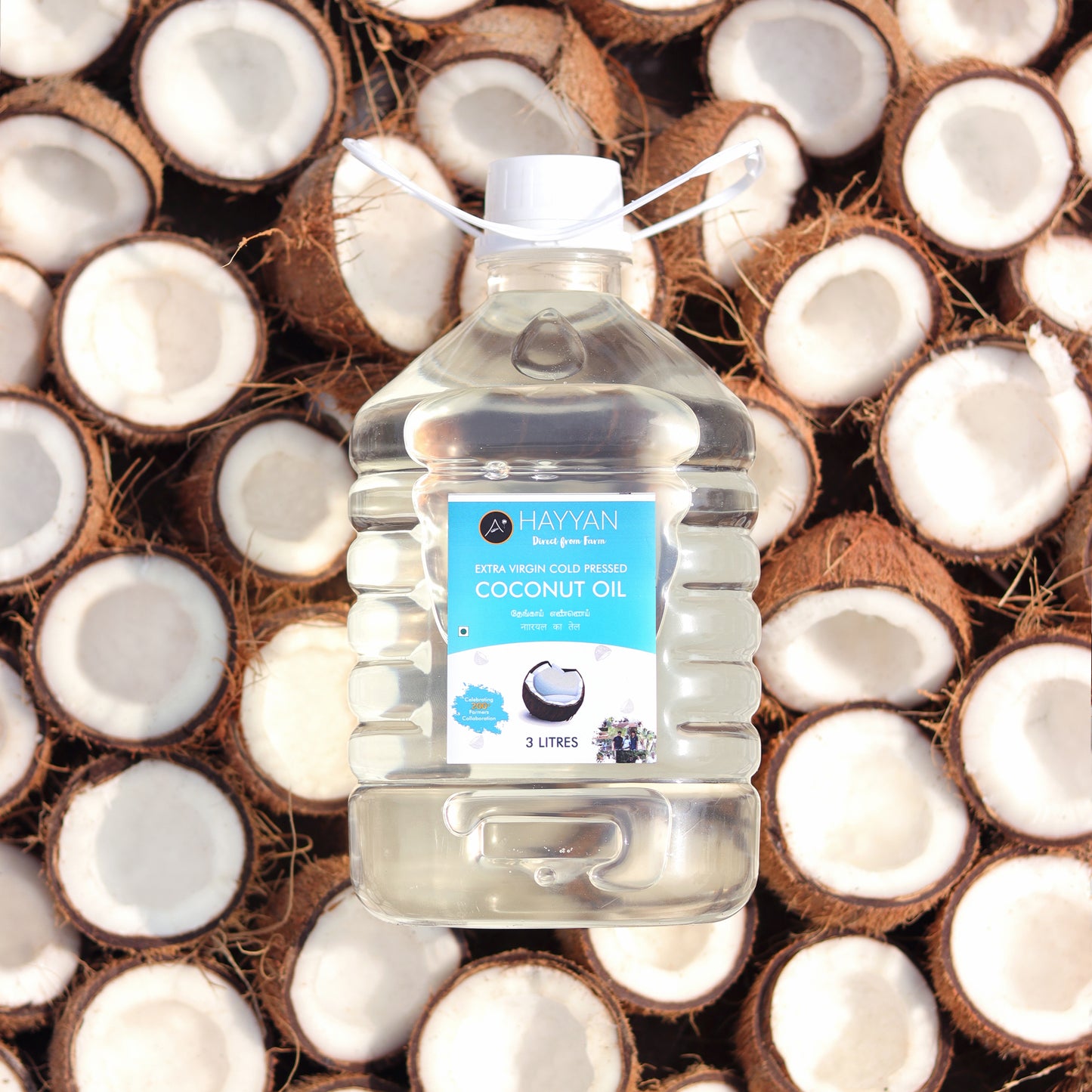 HAYYAN Extra Virgin Cold Pressed Unrefined Coconut Oil from Coconut Milk - 3 Litre